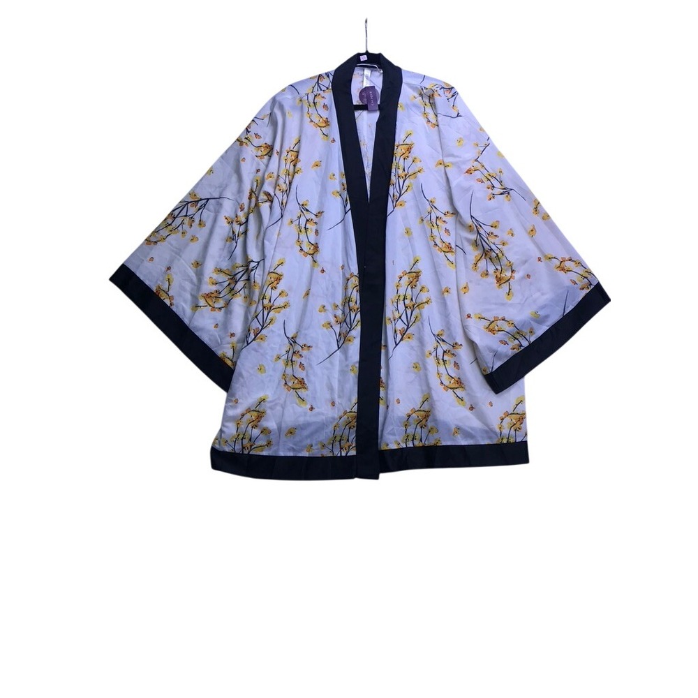 Cacique Kimono Robe Womens 22/24 White Floral Satin Sleepwear Lingerie New